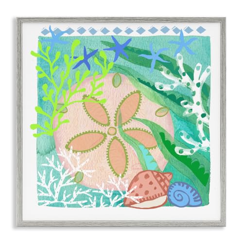 Ocean Sand Dollar Collage Coastal, 17 x 17 Inch Framed Giclée Print