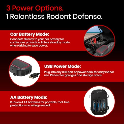 Image of Smart Rodent Repeller for Car - Ultrasonic Rat Repellent with Flashing LED, Battery Saver, Multi-Power Modes - Protects Engine, Wires, Garage from Rats, Mice, Squirrels - Car & Home Use