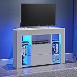 Panana Corner TV Stand Cabinet Sideboard 2 Storages 4 Glass Shelves With RGB LED Lights 16 colors for choose (White), 100cm