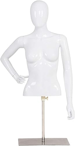 LordBee - Maniquí femenino de media cabeza con base de hierro, plástico PP, color blanco brillante, altura ajustable