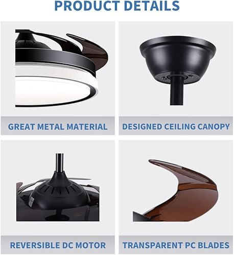 Miniatura 7 de Ventiladores de techo retráctiles con luces de control remoto ventilador de techo empotrado de araña ventilador de techo moderno de 42 pulgadas con