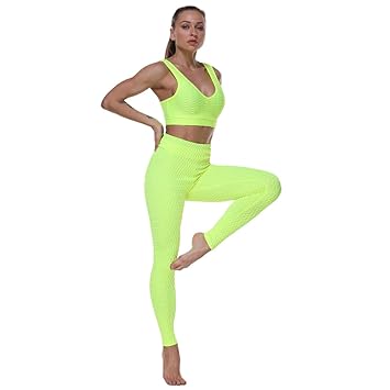 RNG EKO GREEN Spandex Skinny 2 Piece (Sports Bra + Leggings) Fitness/Gym/Yoga/Sports Wear Set for Women (Neon Green, L)