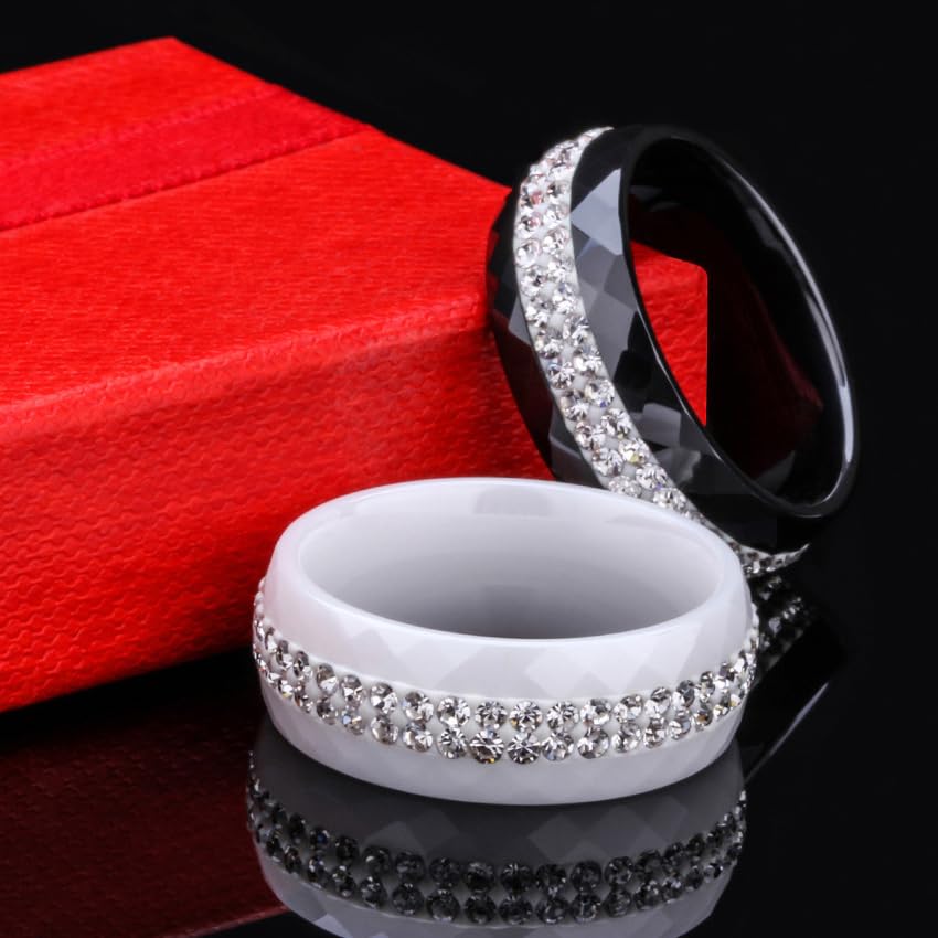 PAMTIER Unisex Ceramic 8mm Personality Simple Multi-Faceted Rhombic Cut 2 Lines Rows Crystal Zircon Inlay Ring Eternity Wedding Band4