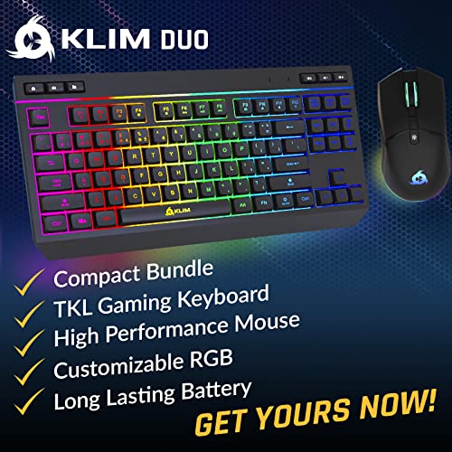 Klim Duo - New 2023 Wireless Gaming Keyboard And Mouse Combo - Compact Durable Ergonomic - Silent Backlit Tkl Keyboard - Rgb Gaming Mouse Wireless - Long-Lasting Built-In Battery #TOP1