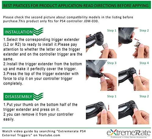 eXtremeRate Transparent Clear 2 Pairs L2 R2 Buttons Extention Trigger for PS4 Controller, Game Improvement Adjusters Extenders for PS4 Controller JDM-030