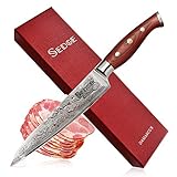 Sedge Slicing Knife - Japanese Damascus AUS-10V High Carbon Steel - Pro Brisket Meat Carving Knife 8 Inch - with Non-Slip Ergonomic G10 Handle with Case - SD-S Series