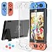 HEYSTOP Carcasa Compatible con Nintendo Switch - Funda protectora transparente Compatible con Nintendo Switch y Grip con protector de pantalla de interruptor y tapas para pulgar