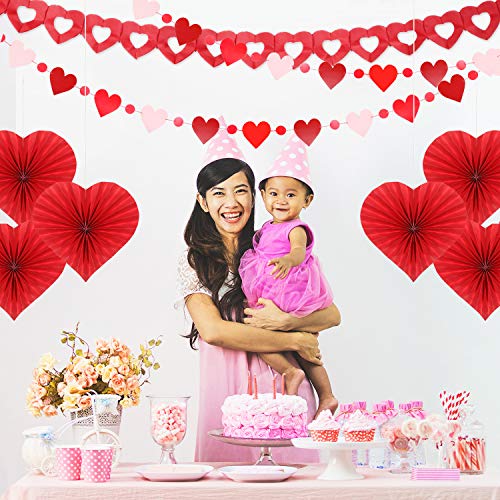 Valentine's Day Heart Paper Craft Kit Party Decorations Heart Fans Banner Paper Honeycomb Balls Poms for Wedding Valentine Anniversary Party Supplies - Image 3