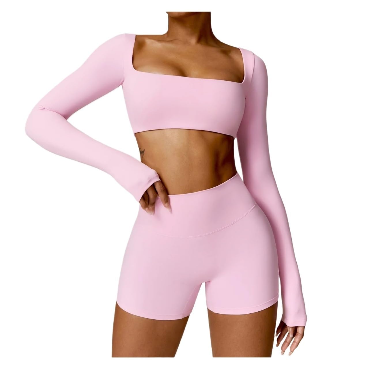 Conjuntos De Gimnasio para Mujer 1 Set Yoga Suit Sports Set Women Quick-Drying Gym Set Women Tracksuit Running Workout Long Sleeve Sports Shirt Yoga Clothing para Yoga Y Entrenamiento(Pink,S)