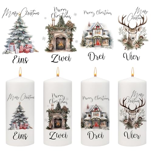 Image of Joxessaien Advent Candles Tattoo 6-8 cm Advent Numbers Stickers with Deer & Christmas Tree Candle Stickers for Pillar Candles Christmas