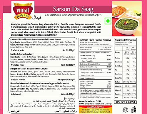 Image of VIMAL Ready to Eat Sarson Da Saag Instant Mix Vegetarian with No Added Preservative and Colours - 300g Pack of 3