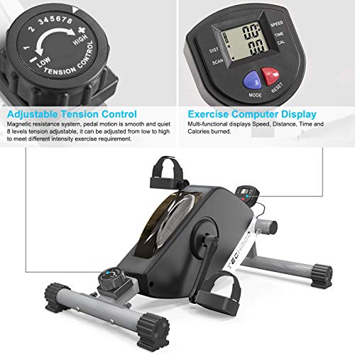TECHMOO Pedal Exerciser Compact Magnetic Peddler Stationary Cycle Bike Mini Under Desk Exercise Workout Bike for Legs Arms Portable Indoor Office Low Impact Fitness Exercise with Adjustable Resistance - Thumbnail 2