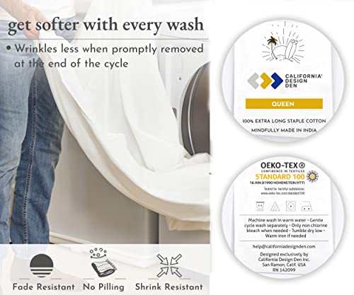 California Design Den - Luxury Sheet Set Queen Size 100% Cotton Sheets, 600 Thread Count Sateen, Deep Pocket, Soft & Crisp Bedding Set & Pillowcases, Beats Egyptian Cotton Claim 4 Pc (Queen, Ivory) #TOP4