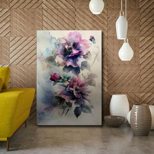 Toile murale fleurs roses violettes 50x70cm XINBAO décoration moderne