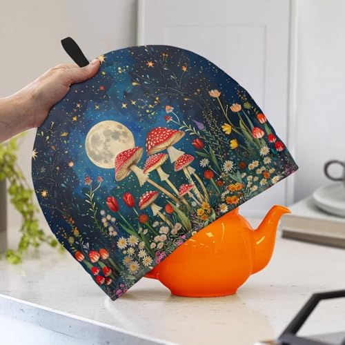 Image of Tea Cozy Red Mushroom Print Creative Insulated Tea Cosy Extra Thick Home Kitchen Decoration Creative Gifts Dust Teapot Cover Kitchen Accessories for Travel