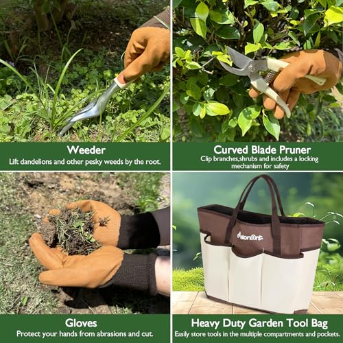 ABRFC Garden Tools Set, ABRFC 11 PCS Aluminum Alloy Steel Hand Tool Gift Kit with Garden Bag, Heavy Duty Gardening Tools, Gardening Gifts for Women & Men (Brown) 6 ABRFC Garden Tools Set, ABRFC 11 PCS Aluminum Alloy Steel Hand Tool Gift Kit with Garden Bag, Heavy Duty Gardening Tools, Gardening Gifts for Women & Men (Brown) - Image 6