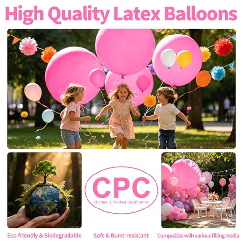 Image of 5Pcs Pink Balloons 36 Inch, Round Large Latex Party Balloons for Birthday Wedding Decorations
