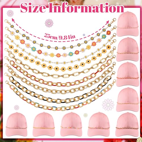 Image of Geyoga 9 Pcs Trucker Hat Chains Trucker Hat Charms Women Man Bill Decoration Detachable DIY Metal Chain for Mesh Baseball Cap(Multicolor,Flower)