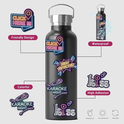 Image of 140 Pcs Neon Vinyl Stickers - Waterproof Cool Cute Aesthetic Stickers for Kids Teens Adults | Water Bottle Laptop Classroom Journaling Scrapbook Decor