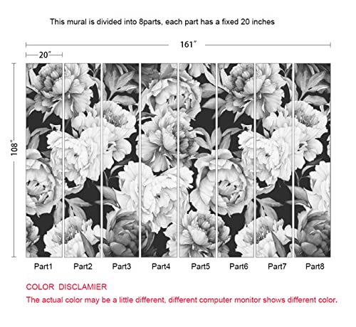 Mfwfm Black And White Peonies Wallpaper Watercolor Floral Mural Not Self Adhesive(Not Peel N' Stick) #TOP4