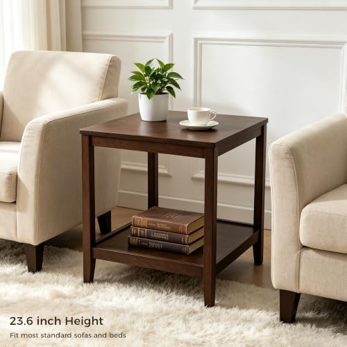 Kelvorvin Square Side Table, Solid Wood End Table 2-Tier Small Coffee Table - 2