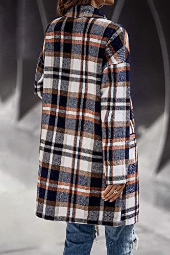 PRETTYGARDEN Women Plaid Shacket Jacket Trendy Fall Casual Button Wool Blend Tartan Trench Coat Winter Clothing with Pockets