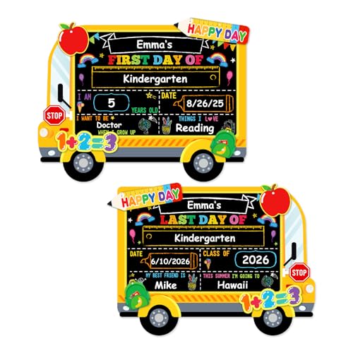 D4DREAM First Day Last Day of School Board - 14''x10.5'' Double-Sided Bus 1st First and Last Day of Preschool Pre-K Chalkboard Sign Reusable Back to School Sign Photo Prop Gift for Kids Son Daughter