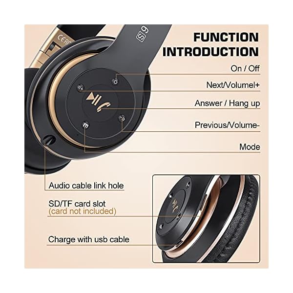 6S-Wireless-Bluetooth-Headphones-Over-Ear-Hi-Fi-Stereo-Foldable-Wireless-Stereo-Headsets-Earbuds-with-Built-in-Mic-Volume-Control-FM-for-PhonePC-Black-Gold PRTUKYT 6S Wireless Bluetooth Headphones Over Ear, Hi-Fi Stereo Foldable Wireless Stereo Headsets Earbuds with Built-in Mic, Volume Control, FM for Phone/PC (Black & Gold)
