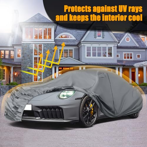Image of Waterproof Car Covers Replace for 1998-2025 Porsche 911 (991 /992 /996 /997 Series), 10 Layers Heavy Duty All Weather Car Cover with Zipper Door, Windproof Bands for Snow Rain Dust Protection