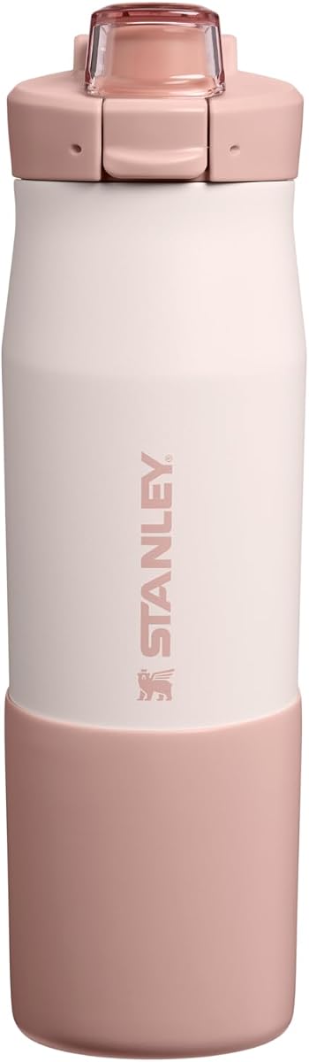 Botella Vitalize Tempo, 24 oz, cuarzo rosa | Tapa de bloqueo a prueba de fugas | Boquilla cubierta | Bucle de transporte de acero | Parachoques de base extraíble | Botella de agua ligera para gimnasio sin BPA
