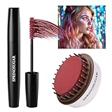 Red Temporary Hair Chalk Color Comb + Washable Hair Mascara Dye for Girls Kids, Makeup Vibrant Dye Hair Colors for Halloween, Cosplay, Sporting Events, DIY Hair Parties Christmas