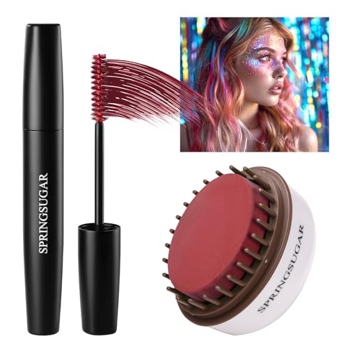 Red Temporary Hair Chalk Color Comb + Washable Hair Mascara 