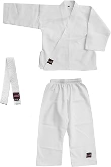 USI UNIVERSAL Karate Dress, 417KB Bouncer Karate Dress, Including White Belt, Karate Uniform Made of Light Weight Poly Cotton, Twill Weave, Basic Cut, Elastic Waist, Woven Labels