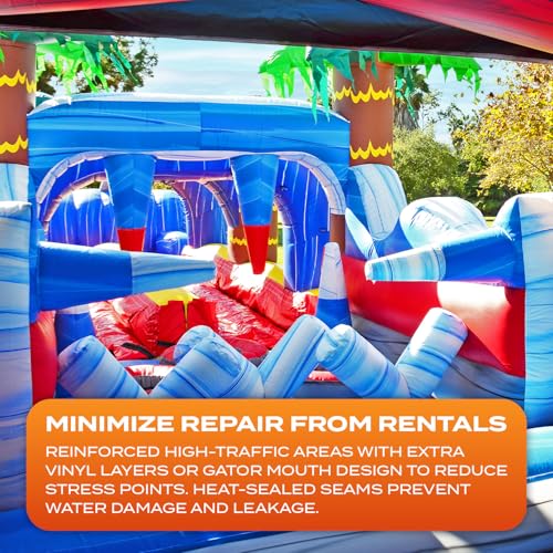 JumpOrange Bounce House Obstacle Course for Kids and Adults (with Blower), Commercial Grade, Basketball Hoop, Pop Up Obstacles, Large Inflatable, Shark Theme - Image 8