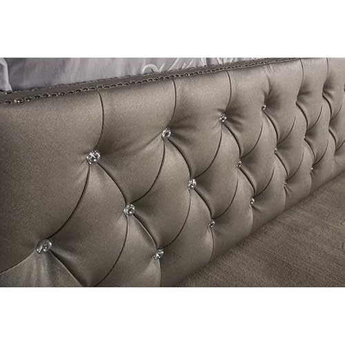 Altin Designs Queen Size Faux Leather Upholstered Panel Bed With Deep Button Tufting And Tall Wingback Headboard In Gray Color #TOP4