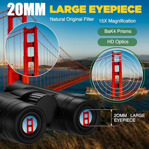 Image of 15x56 Binoculars for Adults High Powered - Large View Binoculars with Clear Low Light Vision - Waterproof Binocular for Camping Hunting Cruise Travel Bird Watching