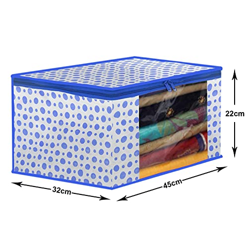 Image of Kuber Industries Dot Printed Foldable, Lightweight Non-Woven Saree Cover /Organizer With Tranasparent Window- Pack of 2 (Blue)-46KM0491