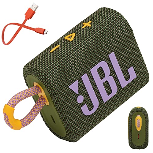JBL GO3 GRN - Wasserdichter kabelloser tragbarer Bluetooth-Lautsprecher mit integrierter Schlaufe für unterwegs mit USB-C-Ladekabel, in Grün