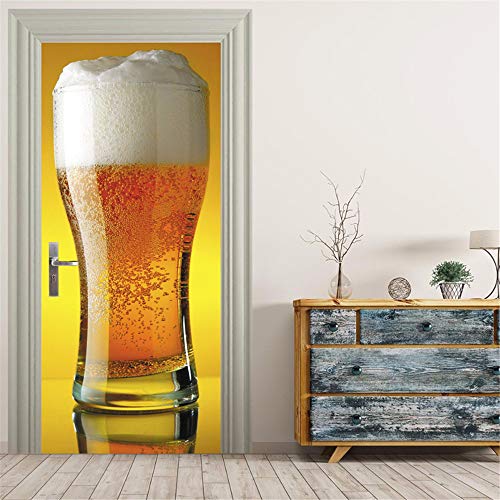 Xiangpeimentie Beer Drink 3D Wallpaper Door Mural Wall Stickers Home Decoration Vinyl Removable Decals For Home Bedroom Decor Self Adhesive Wallpaper 77X200Cm/30.3"X78.7" #TOP1