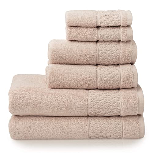 Welhome Hudson 100% Pure Organic Cotton 6 Piece Bath Linen Set | Soft Rose | Eco Friendly | Plush | Durable & Absorbent | Hotel & Spa Decorative Bathroom Towels Set | 2 Bath 2 Hand 2 Wash Towels #TOP13