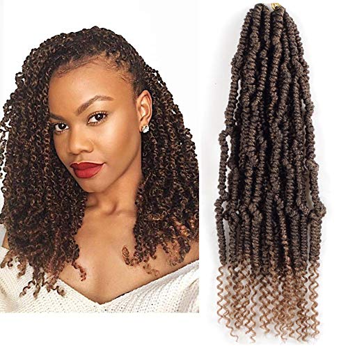 Bomb Twist Crochet Hair 6 Packs Passion Twist Crochet Hair Braiding Hair for Women Kinky Curly Virtue Twists Pre-looped Crochet Hair Extensions 14inch 24 strands/pack (T1B/27#)