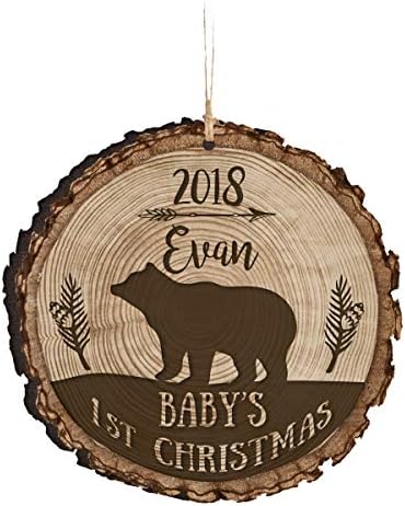 LifeSong Milestones Personalized Baby's First Christmas Round Barky Ornament New Parent Gift Ideas for Newborn Boys and Girl Custom Engraved Ornament for mom dad and Grandparents