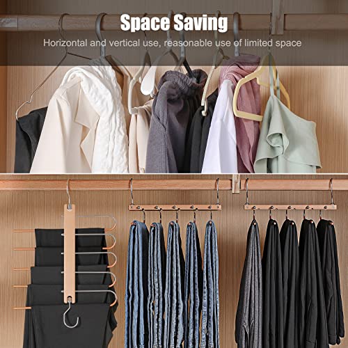 2 Pack - Pants Hanger Space Saving, Solid Wood Non-Slip Pants Hanger, Multifunctional 5 Layer Closet Pants Hanger For Closet Storage Pants Hanger #TOP4