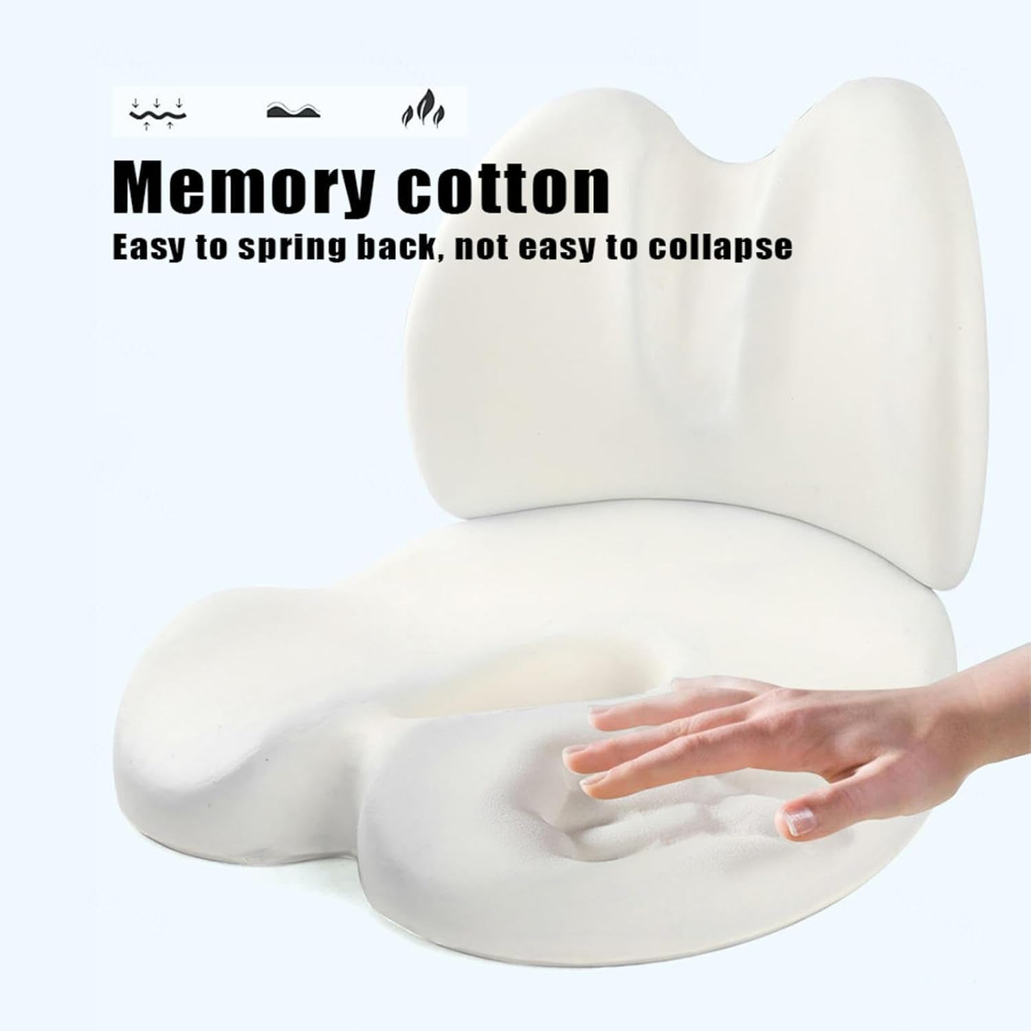 Almohada ergonómica de espuma viscoelástica, cremallera desmontable, transpirable, diseño antiestrés para oficina, coche y viajes, gran soporte de cadera y cintura