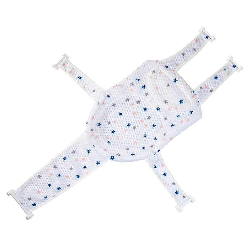 Image of Breathable Mesh Newborn Baby Bath Mat Floating Foam Baby Tub Pillow Adjustable Non-Slip Bath Seat Pad Bath Cushion for Bathtub for 0-18 Months (Style 2-Blue(mesh)) (White)