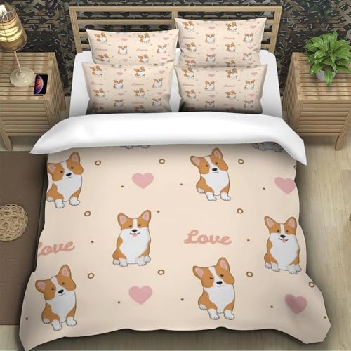 Housse de couette Corgi 3D microfibre hypoallergénique ultra douce parure de lit 1 place