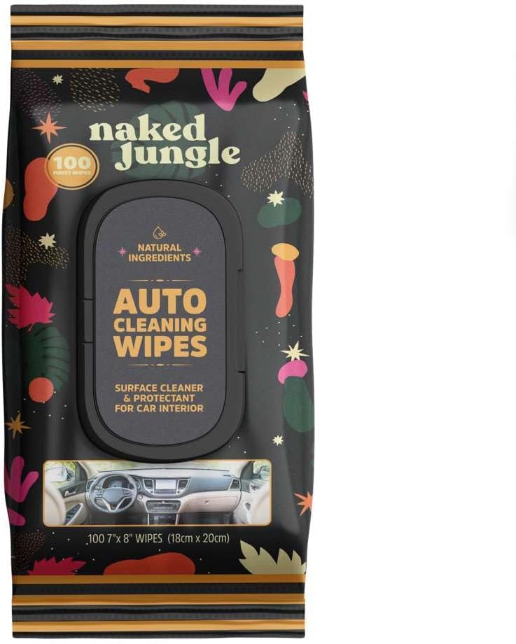 Naked Jungle Auto Cleaning Wipes – Car Interior Cleaner Wipes, Removes Dirt, Grease & Grime, Light Citrus Scent, 100 Count (7" x 8")