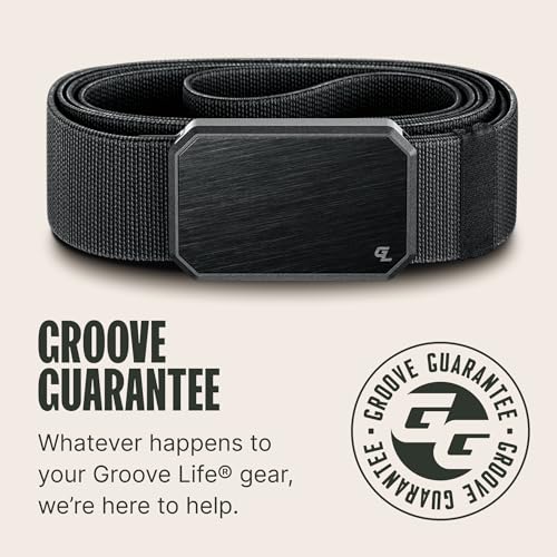 Groove Life Hero Groove Belt Flag Black/Deep Stone - Men's Stretch Nylon Belt with Magnetic Aluminum Buckle, Lifetime Coverage - Large (37-40")