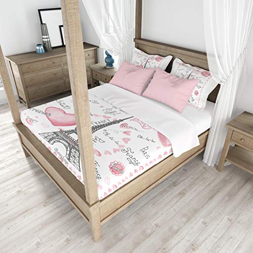 Shinichistar Twin Size The Eiffel Tower Comforter Sets 3 Pieces Paris Bedding Set For Kids Teens Girls Heart France Bedroom Decor #TOP2