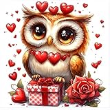 Zhenqing Valentine's Day Cross Stitch Kit for Adults - Stamped Red Heart Rose & Owl Floral...